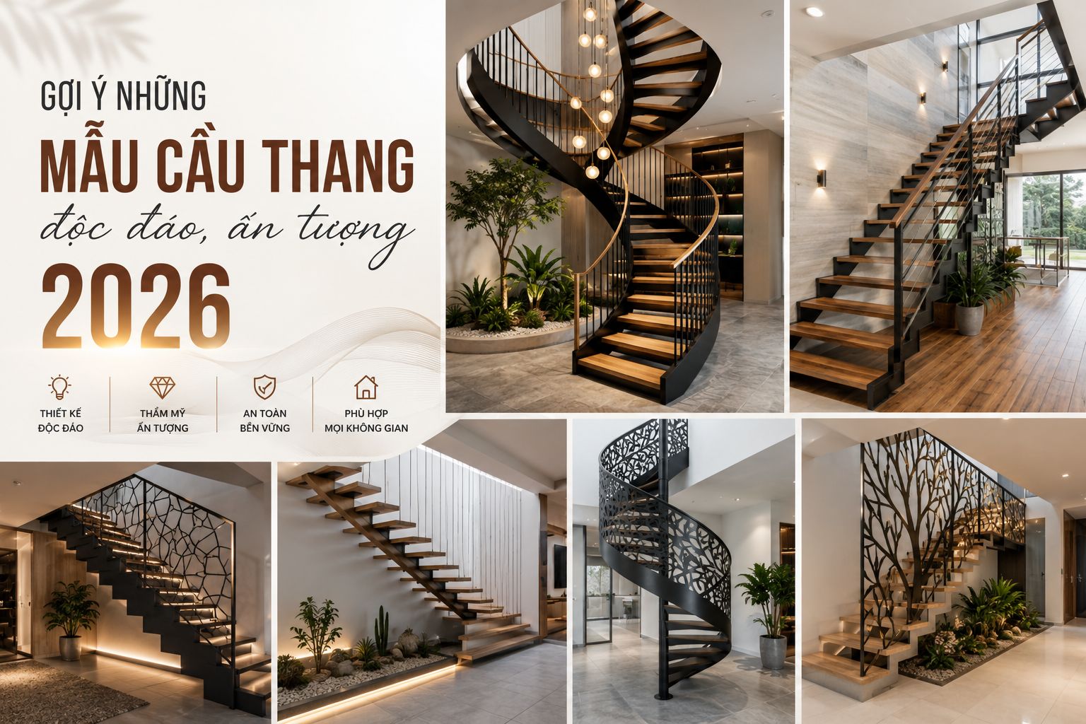 Gợi ý những mẫu cầu thang độc đáo, ấn tượng 2026
