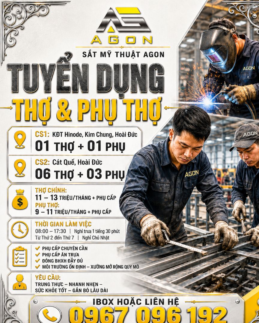 Sắt mỹ thuật Agon tuyển dụng thợ và phụ thợ
