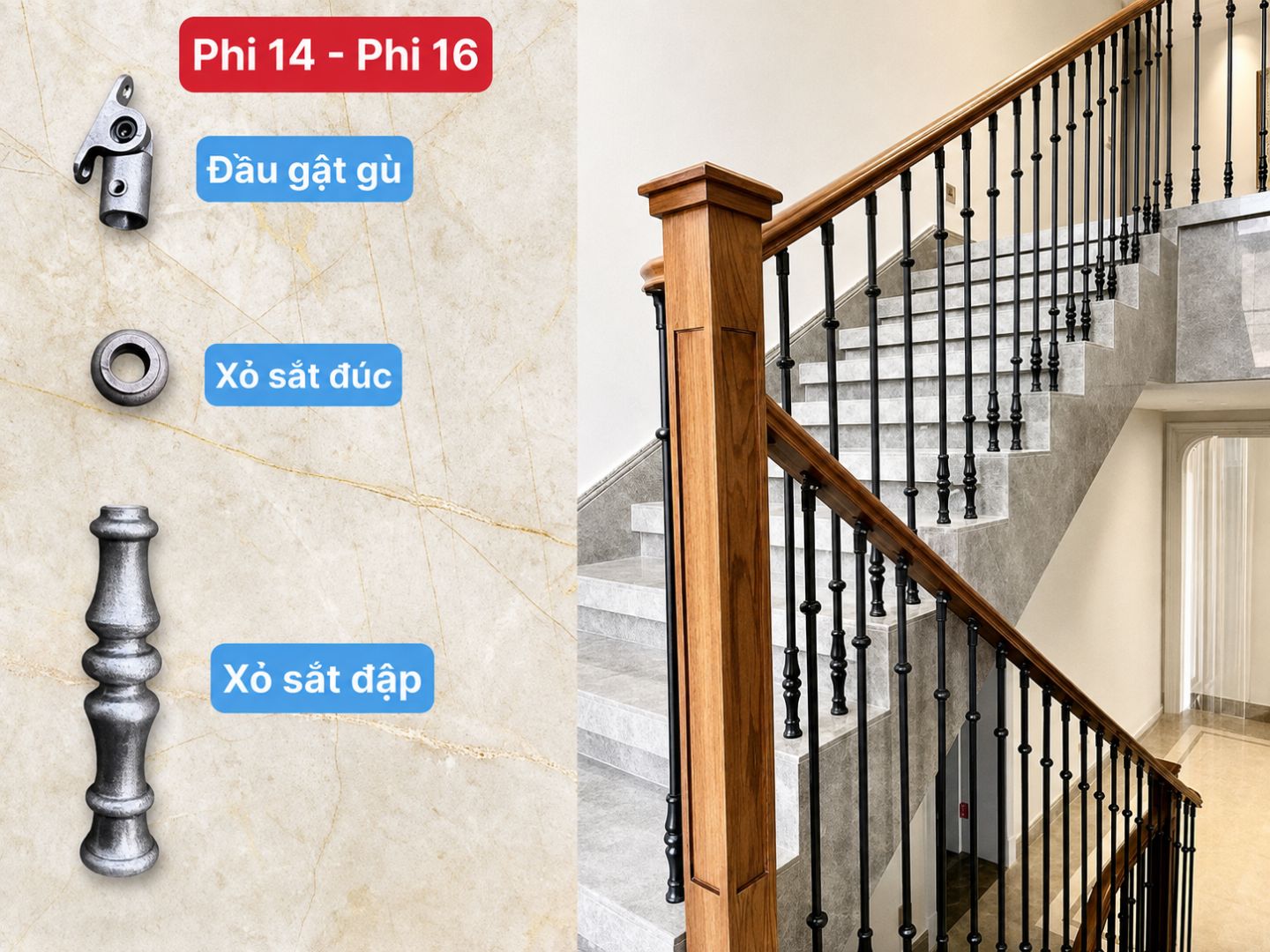 Vai trò của gật gù và con tiện trong thiết kế lan can cầu thang sắt